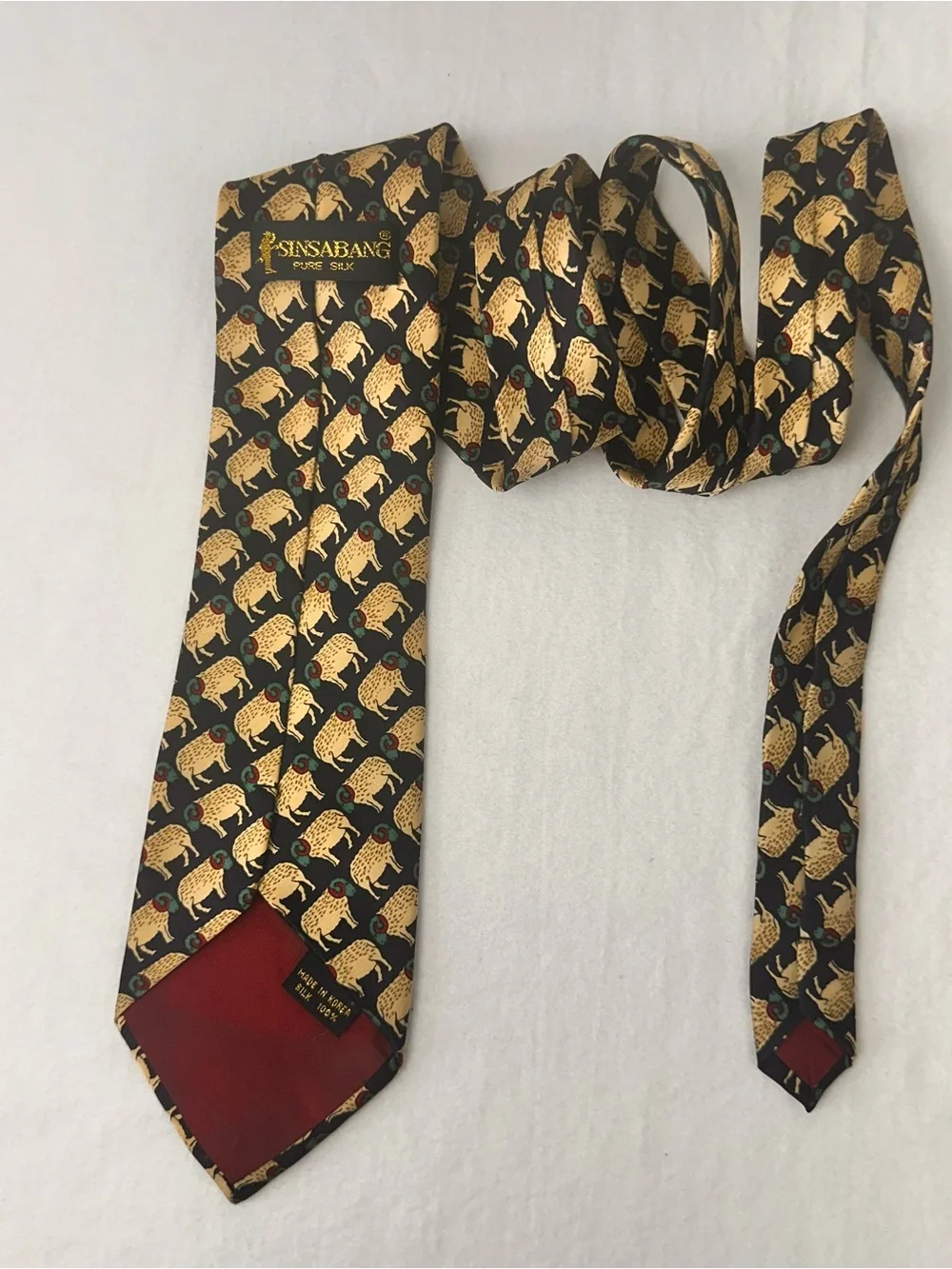 Classic Black Tie with Gold Ram Pattern - Men Accessories